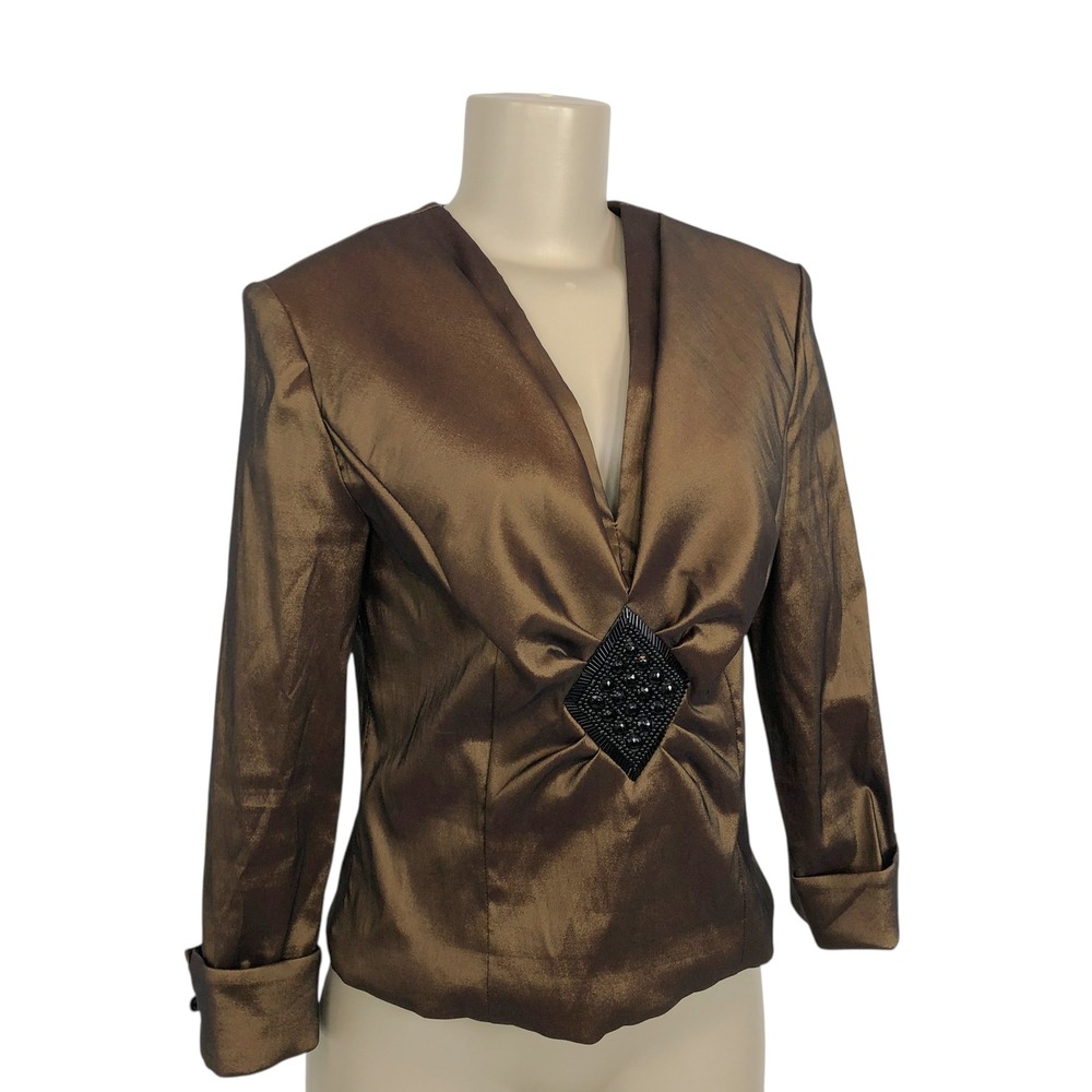Vintage 90s JR Nites Bronze Metallic Beaded Formal Evening Top Size 10 Party Y2K - Picture 5 of 12